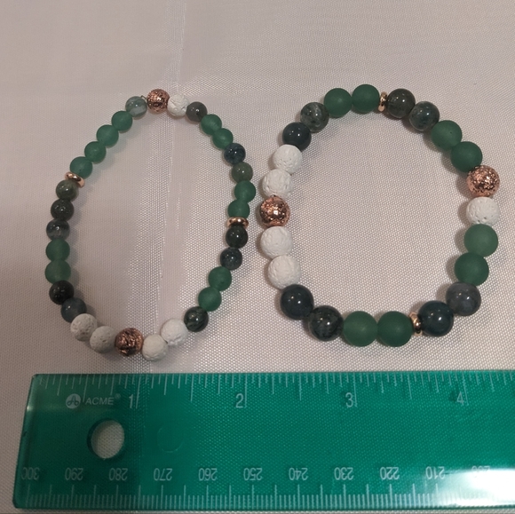 2 bracelet set in green stones and lava stones - Picture 1 of 3